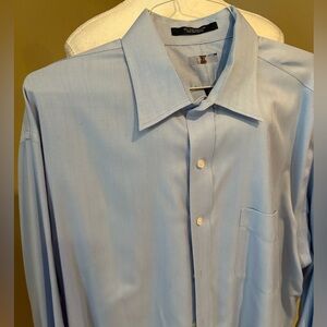 Overton Men's Light Blue Dress Shirt 100% Cotton Sz 17.5/35 French Cuffs
